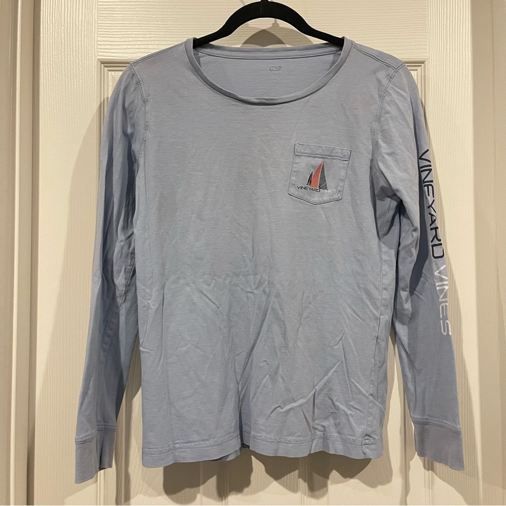 Vineyard Vines Long Sleeve Pocket T-Shirt Baby Blue Sailboat 98